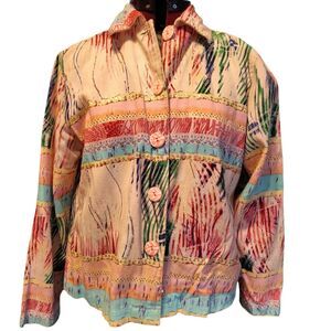 New Direction Vintage Floral Beaded Floral 3/4 Sleeve Over Shirt Size M Women's.